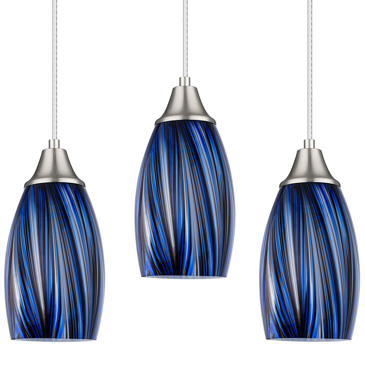 Dark Blue Glass Mini Pendant Lights for Kitchen Island 3Pack Blown Art Glass Pendant Lighting Shade Hanging Pendant Lights with Brushed Nickel Finish for Kitchen Over Sink (Dark Blue mixing Brown black-3Packs)