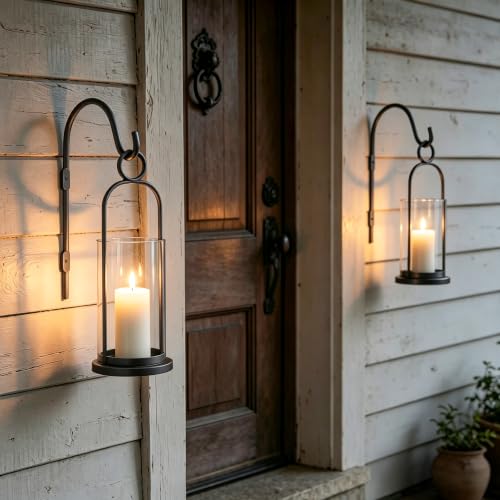 Wall Candle Sconces Hurricane Candles Holder (Black)