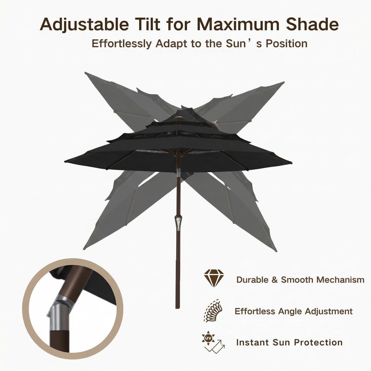 9ft 3 Tier Patio Umbrella (Black / 9 FT)