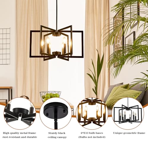 6 Light Black Chandelier for Dining Room Light Fixture Over Table Foyer Lighting Fixtures Modern Farmhouse Geometric Metal Hanging Industrial Chandeliers for Entryway Kitchen Hallway (Black / 6-Light)
