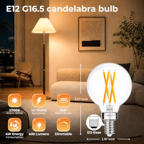 E12 Candelabra Base (12 Pack / 40w Warm White)