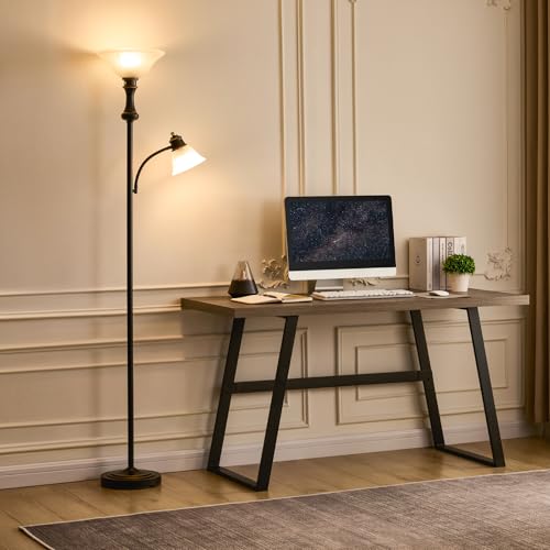 Torchiere Floor Lamp with Adjustable Angle Reading Lamp (Black)
