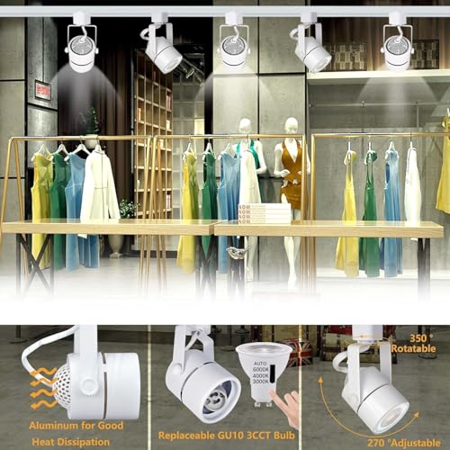 Track Lighting Kit with GU10 10W 3CCT H‑Type 13.12FT Rails White 12 Lights (White)