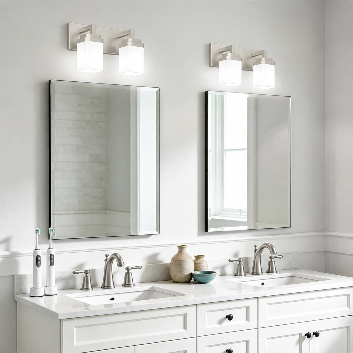 Brushed Nickel Bathroom Light Fixtures (Nickel / 2-Light)