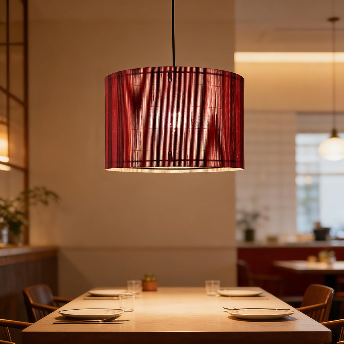 Pendant Lamp Shade Rustic Minimalist Red Stripe Decorative 13.8x9Inch (Red Stripe)