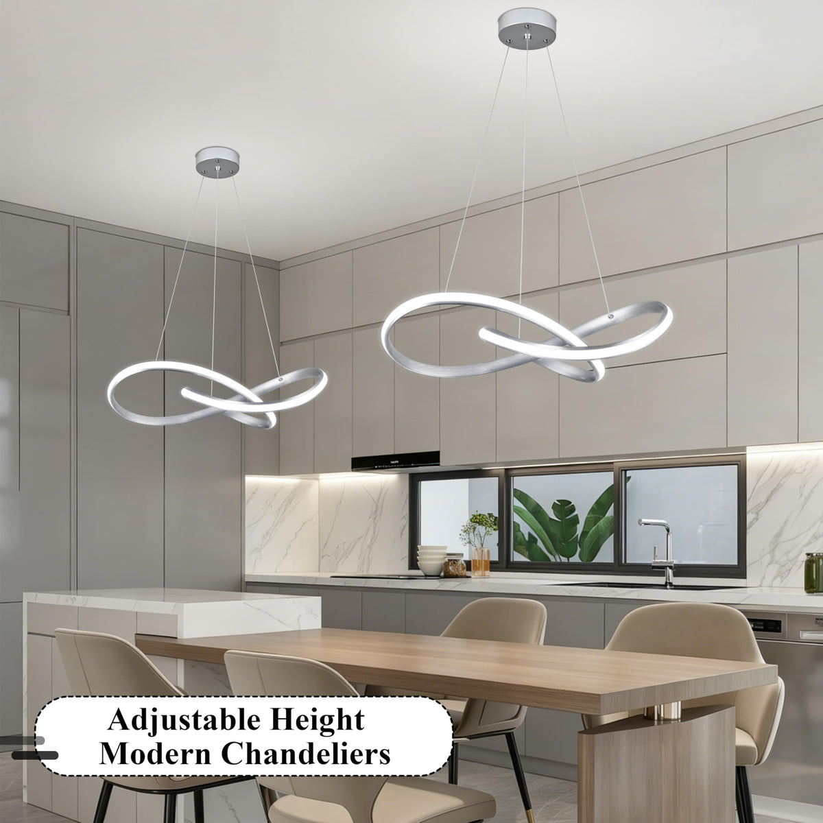 30" Nickel Modern LED Chandelier Large Irregular Ring Pendant Lighting Adjustable Hanging Light Fixture Modern Dimmable Remote Control Pendant Lights for Living Room Dining Room Entryway (Nickel / 30 Inch)