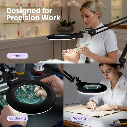 LED Magnifying Lamp (Black / 7-inch Lens, Non-CCT with Clamp)