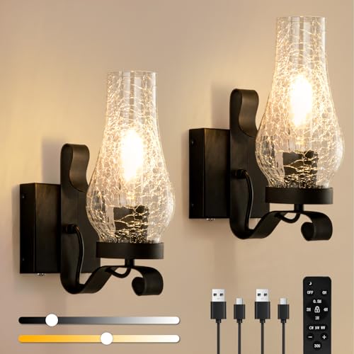 Battery Operated Wall Sconces (Ice Crackle Black / Battery Operated)