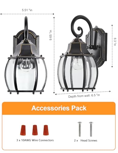 Dusk to Dawn Outdoor Wall Light Vintage Wall Lamp Outside with IP65 Sensor Exterior Light Fixtures Wall Mount Porch Light E26 Exterior Wall Sconces in Black with Gold Rim for House 2 (Black with Gold Rim)
