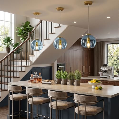 Sky Blue Glass Pendant Lights Kitchen Island (Sky Blue(7.87 in) / 2-Pack)