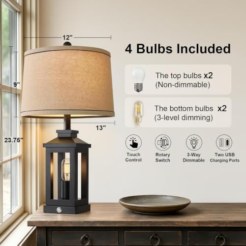 23.75" Retro Farmhouse Black Table Lamp for Living Room Bedroom Nightstand (Dark Black)