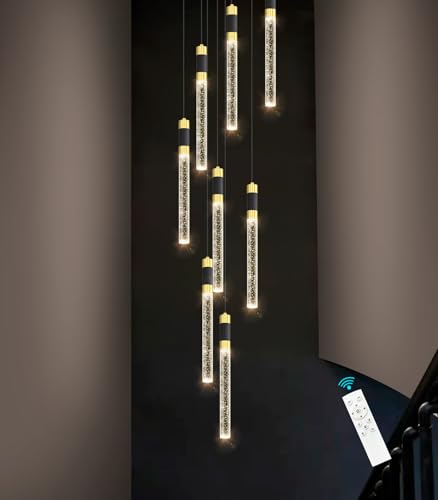 8 Lights 98 Inches Modern Chandelier LED Light Fixtures Adjustable Long Light Chandelier for Hallway Foyer Dimmable Lights with Remote Dining Kitchen Ceiling Pendant Lighting (8 lights Cylindrical)