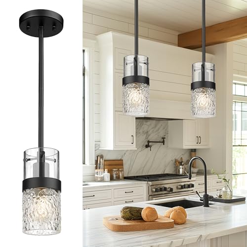 Glass Pendant Lights Kitchen Island (Black -Hammered Glass / 3.5" Hammered Glass, 1-Light)