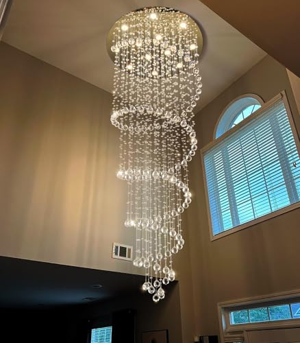 118 Inches Crystal Glam Chandelier Long Light Chandeliers with Dimmable Light Bulbs Gold High Ceiling Pendants Light Fixtures for Foyer Entryway Living Room Stair (Gold / Spiral W32" X H118")