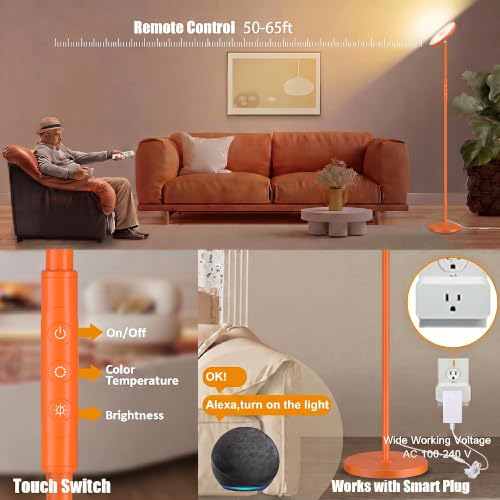 Floor Lamp Upgraded 40W 4000LM Super Bright Torchiere LED Floor Lamps for Living Room (Orange)