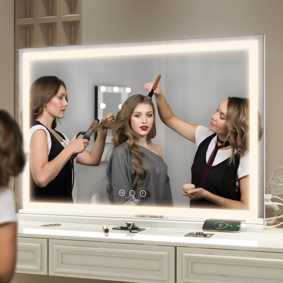 Large Vanity Mirror with Lights (White / 40"L x 28"W)
