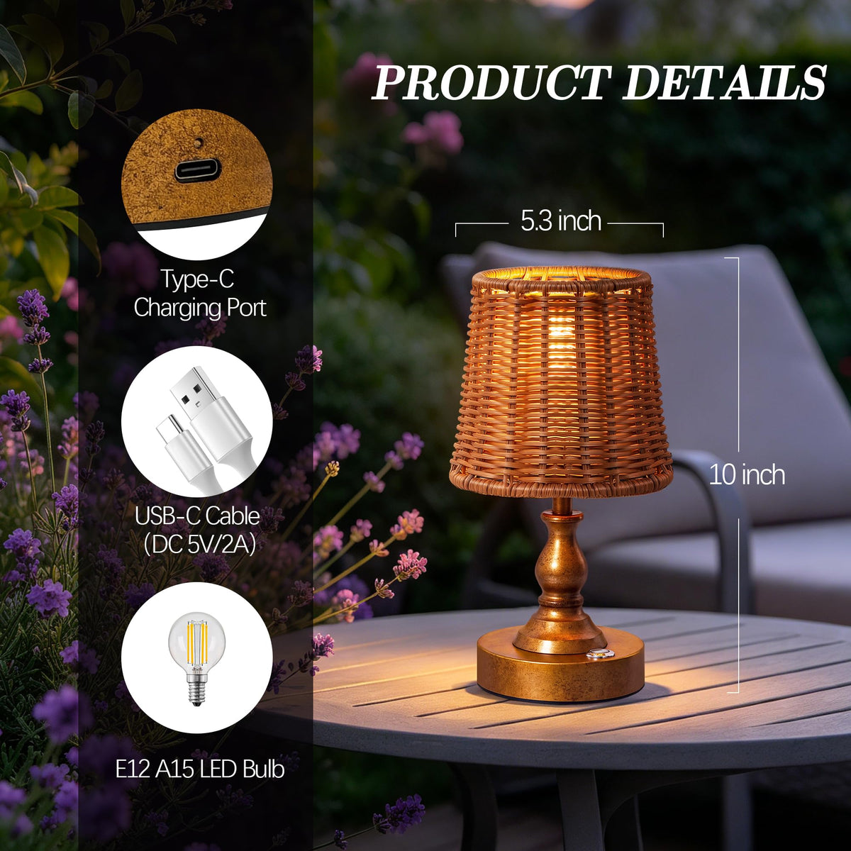 Mini Cordless LED Table Lamp (Antique Gold)