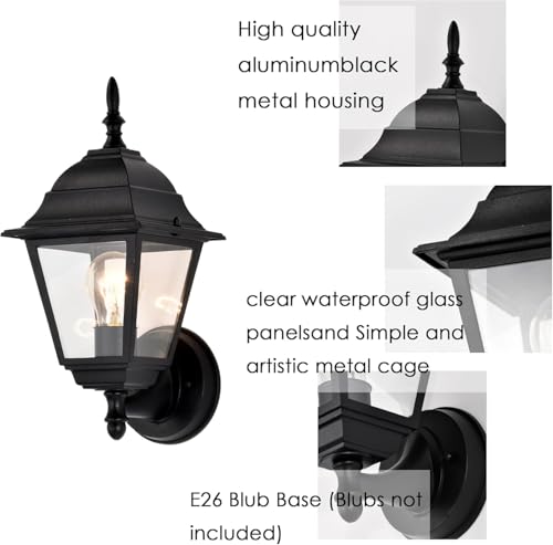 Outdoor Wall Sconce 2 Pack Black Outside Front Porch Light (Black / Standard Version)