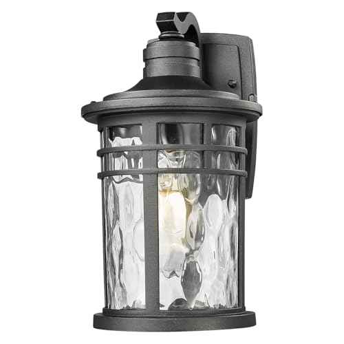 Outdoor Porch Lights Wall Mount (Black-Water Ripple Glass / 11.81")