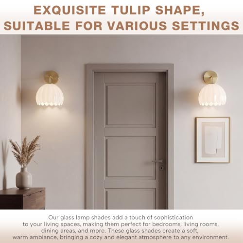 2 Pcs Glass Tulip Lamp Shade (White)