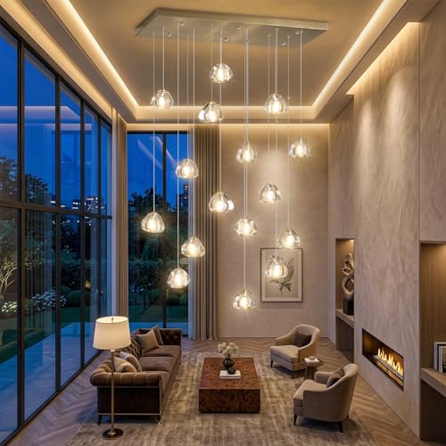 Brushed Nickel Rectangular Chandeliers for Living Dining Room Light Dimmable High Ceiling Pendant Lights Fixtures Lighting Chandelier for Foyer Entryway Lighting (Brushed Nickel / 16 lights)