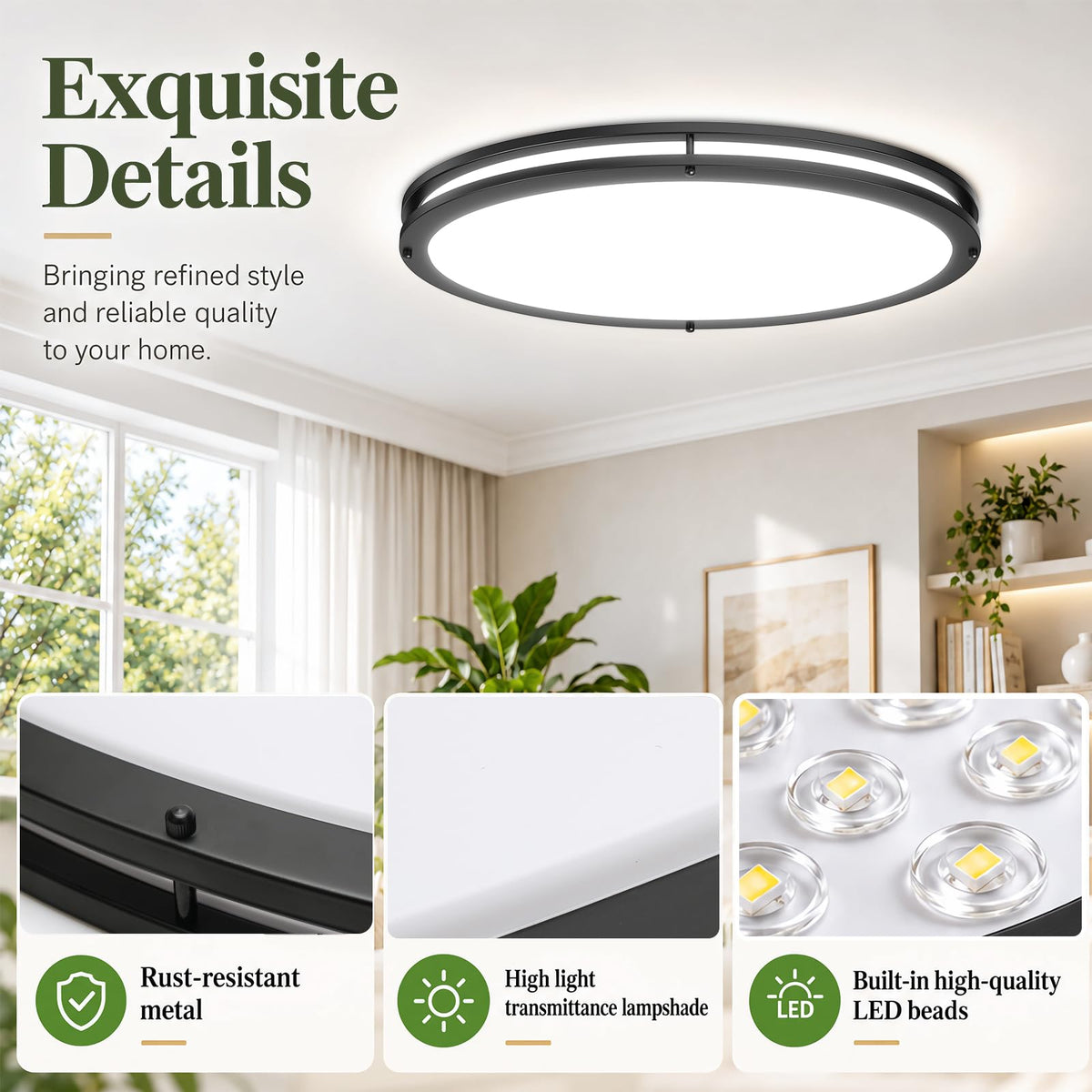2 Pack 24 Inch Oval Flush Mount Ceiling Light Fixtures 40W 5CCT Selectable (Black / 24 Inch)