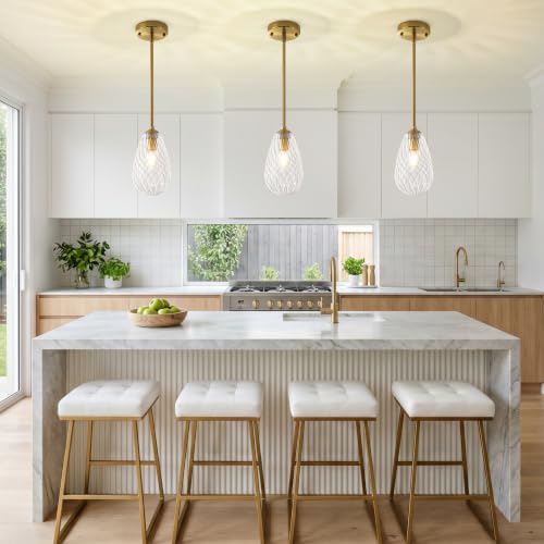Brushed Gold Twisted Glass Pendant Lights Kitchen Island Modern (1-Pack Brushed Gold)