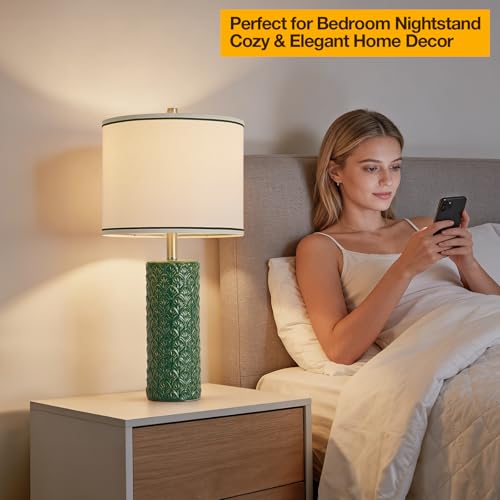 27" Farmhouse Table Lamp Set of 2 for Living Room Bedroom (Green / 27")