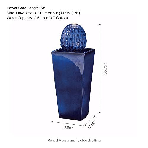 Patio Fountain Waterfall with LED Light Outdoor Fountain Pedestal Water Fountain