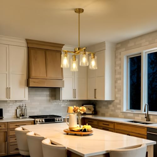 4 Light Brushed Gold Chandelier (Gold / 4-Lights/D18 '')