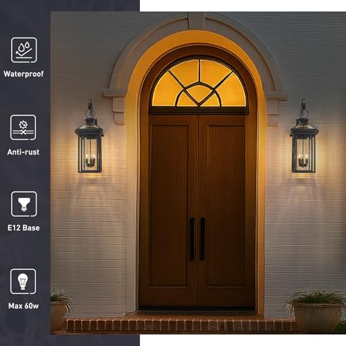 31.3-Inch 3-Light Front Porch Light, Black, Seeded Glass, ZW114BL BK (Black - Seeded Glass / 31.3 Inch - No Function)