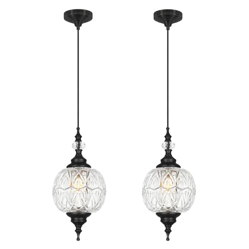 Pendant Lights Kitchen Island 2 Pack with Clear Glass