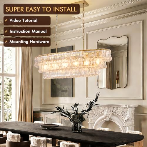 39in Large Chandelier Gold (Rectangle Clear & Gold Chain / 39.37in)