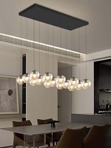 Black Rectangular Chandelier Globe Chandelier for Dining Room Large Chandeliers for High Ceiling 16 (Black-Clear / Rectangle 16-Light)