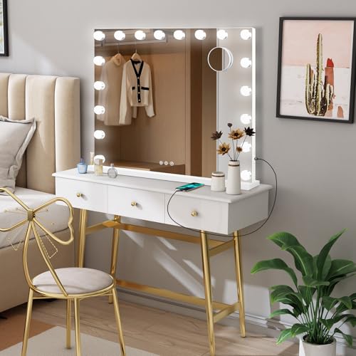 Vanity Mirror with Lights (White / 32"L x 24"W)