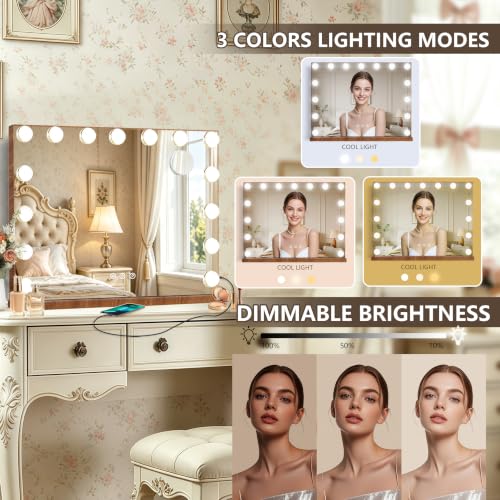 Wood Grain Hollywood Vanity Mirror with Lights (Wood Grain / 23"L x 18"W)