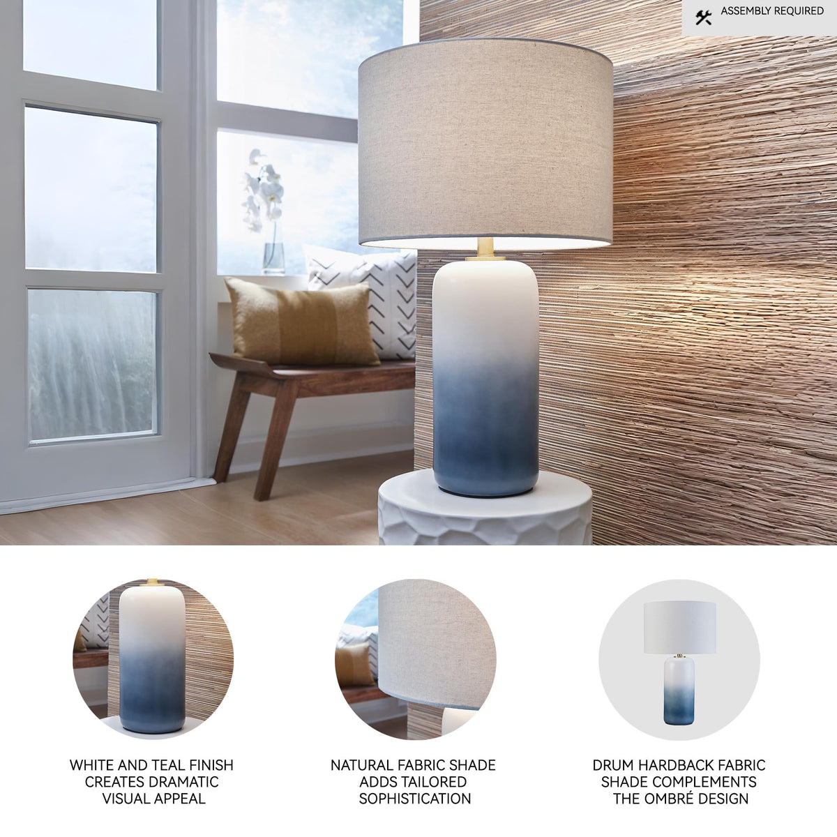 Coastal Ceramic Bedside Table Lamp (White/Teal)