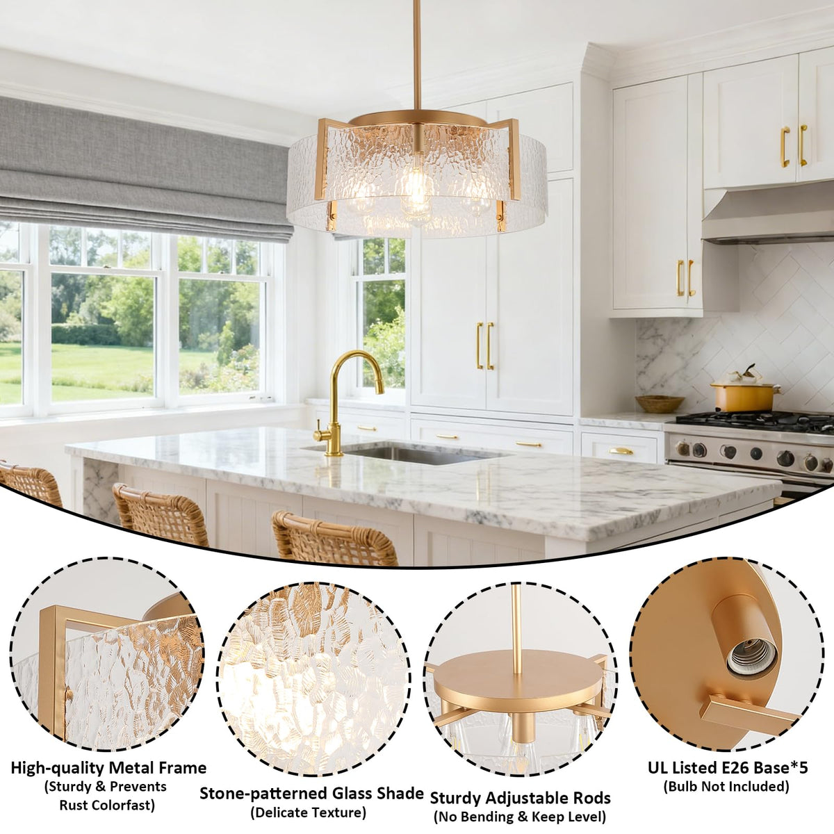 Gold Chandelier for Dining Room Light Fixture (5 Light Gold)