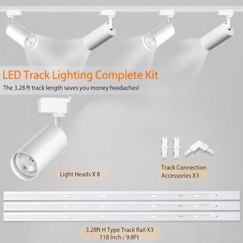 Plug in H Type LED Track Lighting Kits Dimmable Adjustable Angle Heads (Lights Kit)