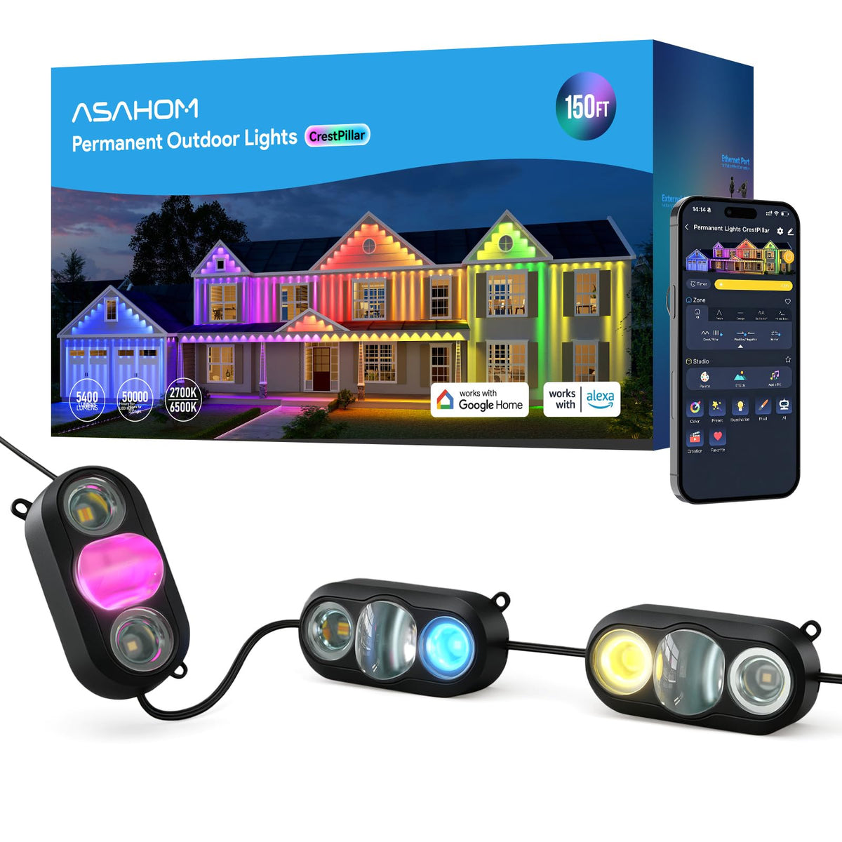 Permanent Outdoor Lights CrestPillar (Black / 150FT)