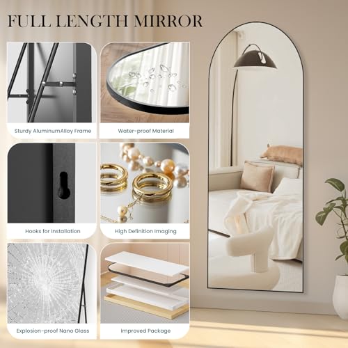 Arched Full Length Floor Mirror (Black-arched / 59"L x 16"W)