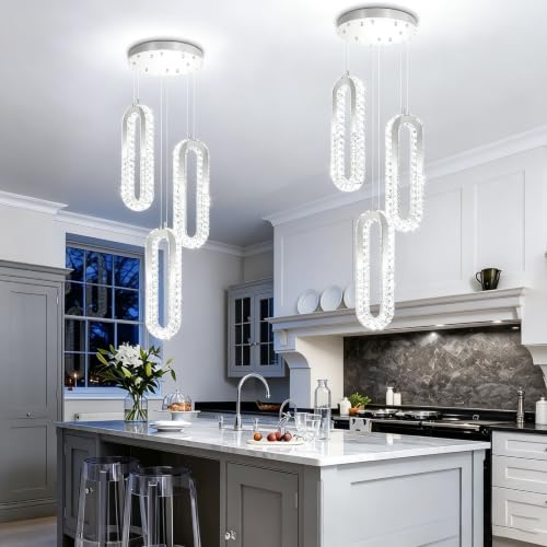 3 Light Modern Pendant Light Crystal Ring Chandelier Silver LED Pendant Lighting Fixture for Dining Room Kitchen Living Room Foyer Hallway Bedroom (Silver / 3 Rings (New))