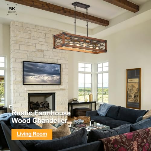 Farmhouse Kitchen Island Lighting 6 Lights Wood Rectangle Chandelier (6 Light Cross)