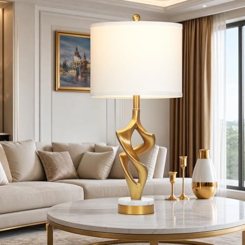 29" Tall Gold Table Lamps Set of 2 for Living Room (White & Gold (2 Pack))