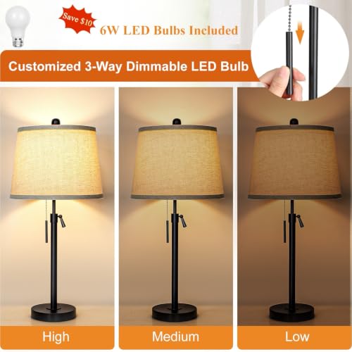 Black Single Table Lamp for Living Room Bedroom 22 to 30" Adjustable Height (Black+Beige Shade-Single)