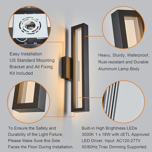Modern Minimalis Outdoor LED Wall Sconce (18"H 18W Textured Black)