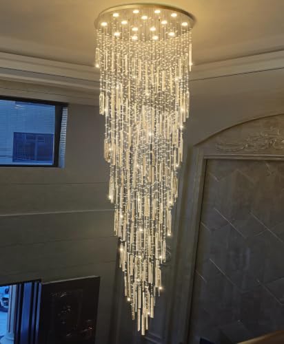 D40'' x H120'' Crystal Chandelier High Ceiling Chandeliers for Entryway Large Raindrop Chandeliers LED Dimmable Flush Mount Light Fixtures for Staircaes Foyer Hallway Living Room Bulbs Included Gold (D40'' x H120'' Gold)