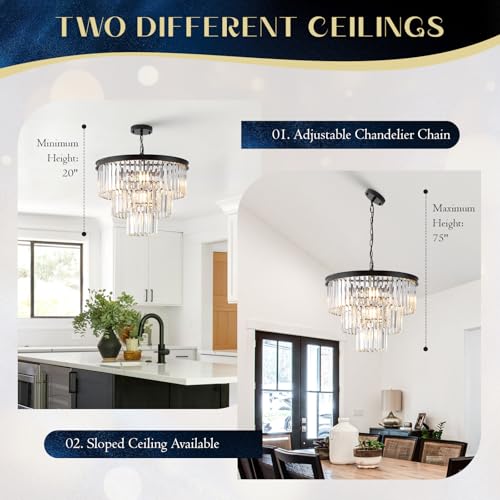 Black Crystal Chandeliers 7 Lights 20" Luxury Round Chandelier (Black / Small-20”)