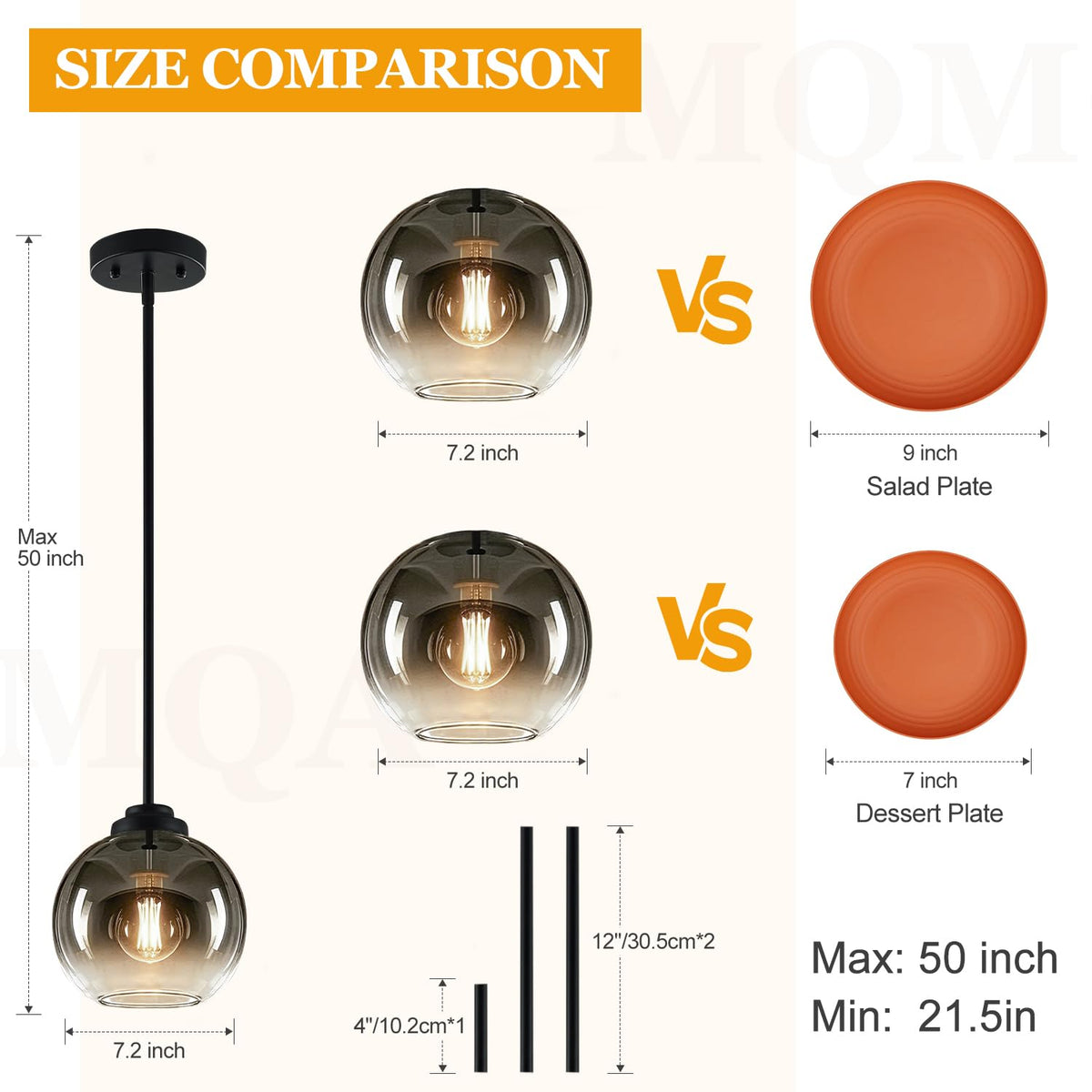 2 Pack Modern Globe Pendant Lights Kitchen Island Gradation Gray Glass (Matte Black + Gradient Gray Glass 2 Pack)