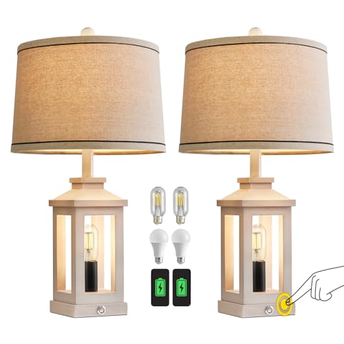 Farmhouse Table Lamps Set of 2 for Living Room 23.75" Bedroom Lamps White (Beige)